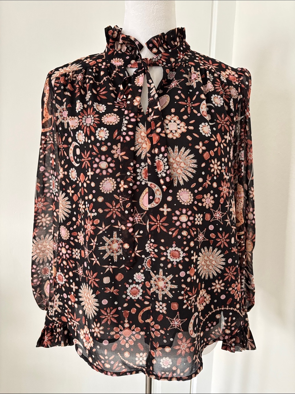 Ann Taylor Celestial Printed Neck Tie Blouse - Size Small